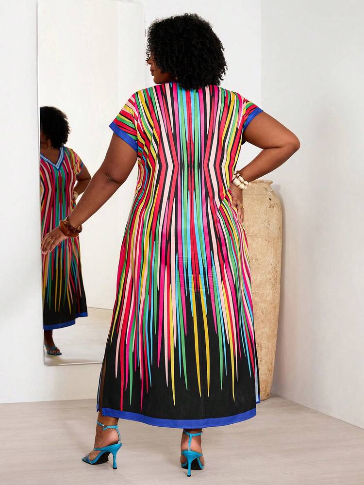 Plus Size Women Striped Print V-Neck Casual Vacation Short Sleeve Dress,Casual Long Dresses,Vacation Outfits Women,Floral Dresses For Women,Holiday Outfits For Women ,Spring Outfit Women Juneteenth Dresses Aomei Plus Size Dress Maweii Plus Size Dress Multicolor Dress Women Plus Size Dresses For Women Plus Size Resort Wear Colorful Striped Dress Summer Dresses For Women Women's Plus Size Dresses Women's Summer Dresses Maweii Plus Size Dress Vacation Casual Striped Plus Size Dress Women Vacation Outfit