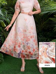 Modelyn Falda elegante de mujer con estampado adelgazante y corte evasé de línea A - Multicolor - Ver 2