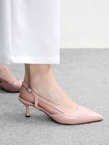 CUCCOO BIZCHIC 女士高跟鞋，柔和裸粉色漆皮尖头细跟凉鞋，侧镂空透气软底，舒适优雅，通勤约会修长百搭高跟鞋 - 藕粉色 - 查看 4