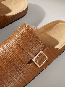 Solecia Sandal Selop Setengah Tertutup Wanita Terbaru, Bahan PU, Sepatu Nyaman, Kasual dan Serbaguna untuk Perjalanan Sehari-hari - Coklat hangat - View 5