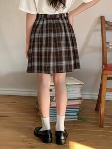 DAZY Tween Girl Pleated Plaid Casual Skirt - Brown - View 6