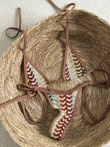 Swim SXY 2-Piece Textured Halter Bikini Set With Tie Side Bottoms, Sexy Swimwear For Beach & Holiday, Spring/Summer - Multicolor - View 1