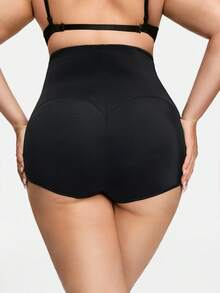 SHAPORA 1pc Plus Size Women Lace Patchwork Shaping Briefs - Black - View 2