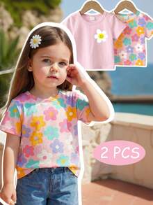 SHEIN Unisex Infant Toddler 0-3Y Retro Cute 2pcs Set, Baby Girl Baby Boy Soft Stretchy Casual Outfit, Suitable For Daily, Home, Vacation Wear - Multicolor - View 3