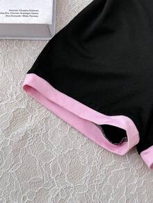 SHEIN 少女休閒日常 Polo 領撞色迷你馬印花連身褲 - 彩色 - 查看 4