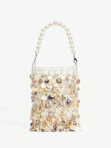 SHECARRY Ladies, Women Top Handle Bags, Fashionable, Elegant, Simple, Personalized, Versatile, Pearl Shell Piece Tassel, For Beach, Vacation, Holiday, Summer, Seaside, Date, Afternoon Tea((Pearl Shell Piece Tassel Random)) - Multicolor - View 2