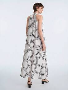 Aalyst Vestido sin mangas con estampado geométrico para mujer, informal para fiestas y salidas - Blanco y Negro - Ver 2