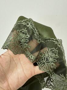 SilkySpell 4pcs Set: Embroidered V-Neck Faux Silk Camisole Nightgown + Camisole Top & Shorts + Robe - Army Green - View 6