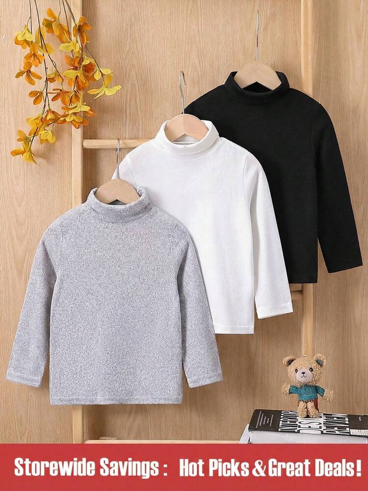 Young Boy 3pcs Solid Turtleneck Tee Chic Autumn/Winter