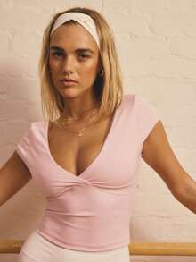 Aralina CAP SLEEVE LOW V NECK TANK - Pink - View 5