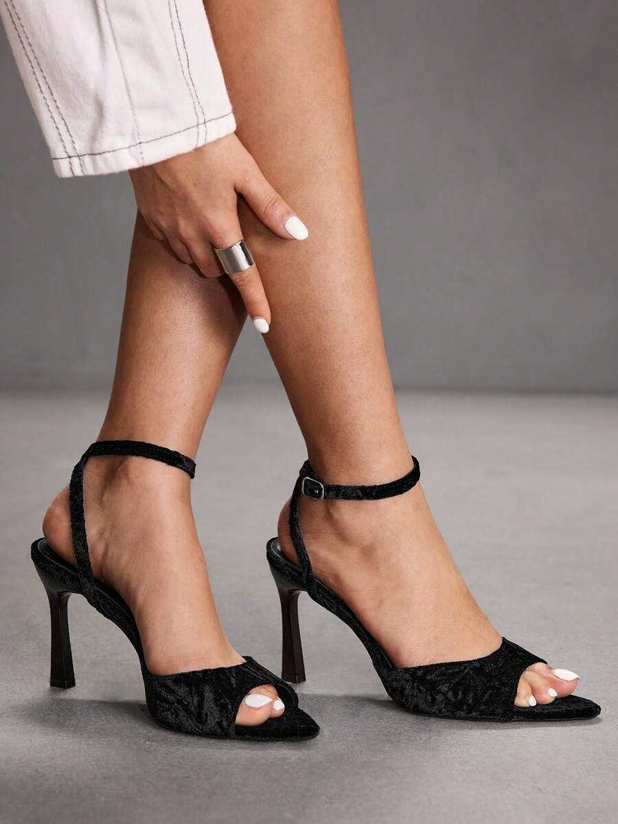 CUCCOO SZL Sandal Hak Tinggi Minimalis Wanita Warna Maroon yang Dapat Diatur, Untuk Pemakaian Sehari-hari Kasual, Sepatu Musim Semi, Liburan Musim Semi, Paskah, Pesta Prom, Natal, Sepatu Musim Semi - Beludru hitam - View 1