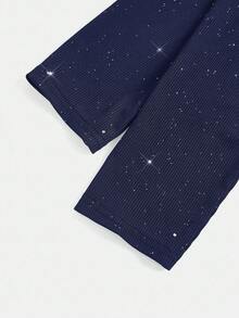 Girlism Teen Girls Ruffled Asymmetric Shoulder Mini Dress - Navy Blue - View 4