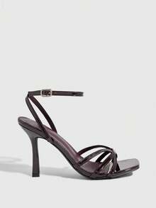 CUCCOO SZL Women's Square Toe Rhinestone Ankle Strap Sandals For Christmas Prom Heels Summer Shoes - Coffee Brown - View 3