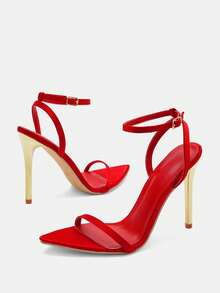 Glitzique Spring/Summer Women's Fashion Red Satin Ankle-Strap Pointed-Toe Gold Buckle Formal High Heel Sandals,Stilletos Heels Spring Shoes Summer Shoes - Red - View 8