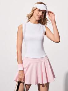 CourtClass Women's Sleeveless Yoga Tennis Tight Fit T-Shirt With Mesh Splice On Side - White - View 7