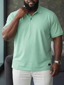 ResortEase Nam Plus Size Patched Chi tiết Áo sơ mi Polo trơn màu xanh bạc hà Golf Áo polo thông thường - Màu xanh Bạc hà - Xem 2