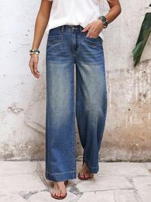 EMERY ROSE Jeans anchos de pierna lavados de estilo casual para vacaciones de mujer - Azul - Ver 3