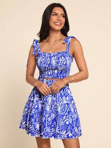 Coeurva 女士时尚休闲优雅浪漫度假印花两件套。宽松上衣搭配松紧腰半身裙，春夏蓝色度假连衣裙，适合娇小身材的女士度假晚宴连衣裙，蓝色连衣裙，短款蓝白碎花连衣裙，沙滩度假套装，女士两件套夏季套装，夏季半身裙套装，度假半身裙套装，蓝色两件套，女士无袖迷你连衣裙，Zanzea 女士连衣裙，女士两件套连衣裙，蓝白印花连衣裙 - 藍白色 - 查看 11