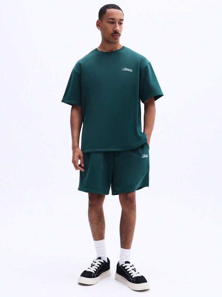 Teal Crew Neck Short Sleeve T-Shirt And Matching Shorts Co-Ord Set With Monaco Citrus Graphic Print Summer Loungewear