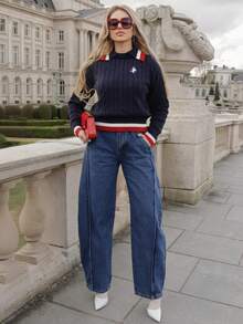 Elenary Edit Women's New Fashionable & Blue Curved Leg Pants, Suitable For Valentine's Day, Mother's Day, High-End - Blue - View 1