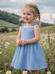 Souflis Souflis 2件套女婴休闲百搭可爱复古碎花吊带连衣裙，百搭组合，适合春夏、节日、生日、户外活动、日常休闲穿着、度假，适合3个月至3岁宝宝。 - 藍色 - 查看 5