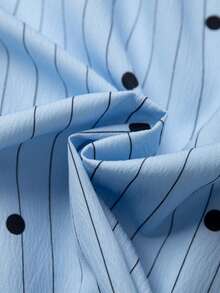 GlowEve CURVE Áo sơ mi nữ cỡ lớn kiểu mới, cổ áo phối màu tương phản, kẻ sọc chấm bi, tay ngắn, tay bồng xếp ly, ôm dáng, phong cách thường ngày trẻ trung, phù hợp cho đi làm, mặc ở nhà, đi chơi với bạn bè, văn phòng, du lịch ngắn ngày. - Màu xanh nhạt - Xem 6