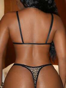 2pcs Sexy Leopard Print Wireless Front Closure Bra Set - Multicolor - View 2