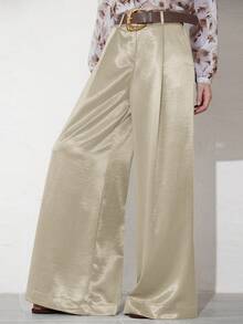 Aveloria Modichic 女士优雅宽松飘逸长裤，配皮带，修饰腿型，适合通勤 - 米色 - 查看 6