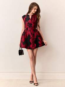 EMERY ROSE 优雅提花织纹撞色荷叶边无袖连衣裙，尽显高贵典雅。 - 彩色 - 查看 6