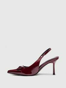 CUCCOO BIZCHIC Tacones de aguja con punta puntiaguda y correa de tobillo con hebilla metálica, sandalias de tacón alto minimalistas y de moda para mujer - Burdeos - Ver 4