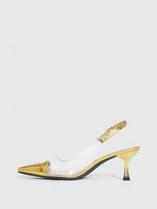 CUCCOO SZL Pointed Toe Transparent TPU Stiletto Heel Elegant Commute/Party/Work Pumps, Apricot Color Ladies High Heel Slingbacks For Christmas Spring Shoes - Gold - View 10