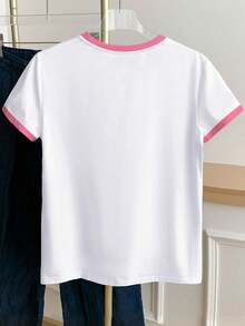 Resyla Women's Casual Color Block Round Neck Short Sleeve T-Shirt, Summer - White - View 2
