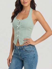 Top Corsé Halter con Detalles de Moños - verde menta - Ver 4