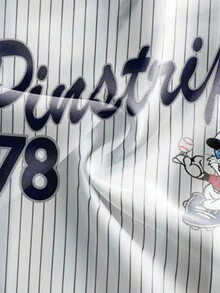 Chillumni Áo sơ mi ngắn tay dáng rộng, thoải mái, phong cách retro Mỹ 78 kẻ sọc hoạt hình, kiểu bóng chày, unisex. - Nhiều màu - Xem 3