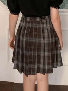 DAZY Tween Girl Pleated Plaid Casual Skirt - Brown - View 2