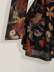 SHEIN ICON Vestido de manga larga con estampado de hoja de arce, estilo vintage, casual y ajustado, adecuado para la primavera, talla grande Y2K - Multicolor - Ver 8