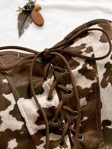 Soleia 大码性感露背麂皮铆钉解构短款上衣，适合度假、约会、下午茶、旅行、音乐节、波西米亚风、邮轮、海滩、夏季等场合。 - 彩色 - 查看 6