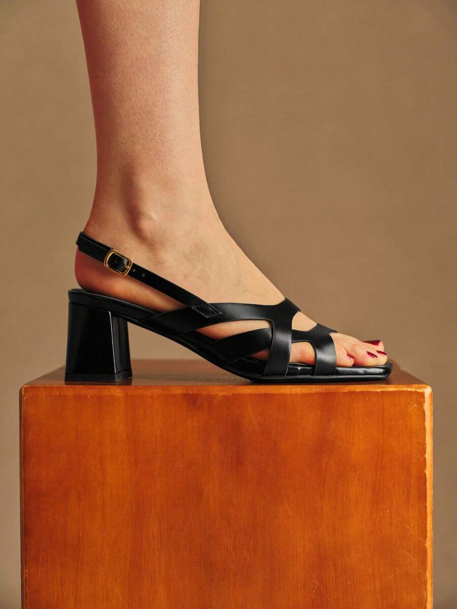 Rosivie Women's Buckle Design Fashion Daily Wear High Heel Sandals - Black - View 1