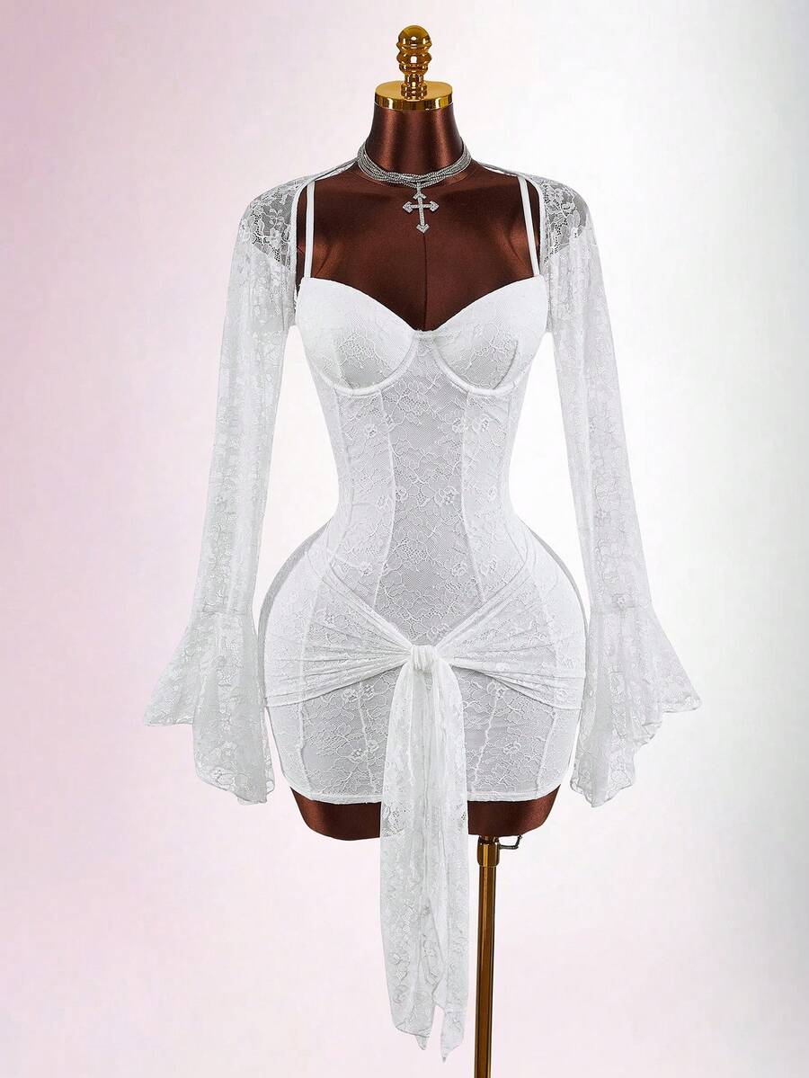 Amplova Women's Raspberry Purple 2 Pieces Sexy Avant-Garde Vacation Outfit, Includes Camisole And Wrap Hem - White - View 1