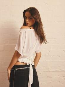 Aralina 薄纱短袖系带露背上衣 - 白色 - 查看 2