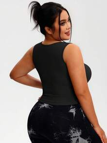 Gameset SHEIN Sport 2件/套 大码女式黑色和藏蓝色无缝舒适弹力U领无袖运动背心，不透光，吸湿排汗，瑜伽、健身、日常穿着 - 彩色 - 查看 7