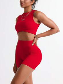 Velisys Women's Letter Print Camisole And Shorts Yoga Set - Multicolor - View 4