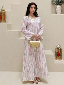 Yasmyna 女士土耳其长款连衣裙和阿拉伯传统长袍 - 粉色 - 查看 3