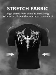 Manfinity Sport Corelite Men's Gothic Print Raglan Short Sleeve T-Shirt And Drawstring Waist Long Pants Sports Suit Gym Set Workout Set - Black - View 2