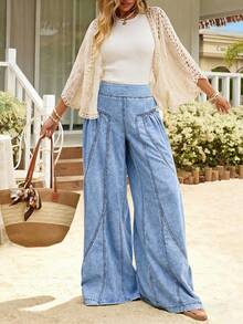 EMERY ROSE Women's Casual High Waist Wide Leg Washed Denim Jeans Baggy Jeans - Light Wash - View 4