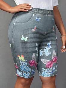 EMERY ROSE Plus Size Women Butterfly Print Casual Short Leggings - Grey - View 5