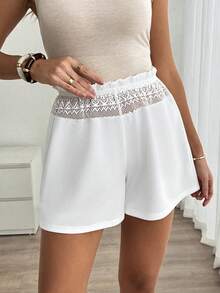 EMERY ROSE Quần short nữ dệt kim jacquard phối màu trơn, kiểu dáng thường ngày. - trắng - Xem 4