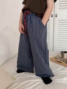 DAZY Young Boy Casual Striped Wide Leg Pants - Navy Blue - View 5