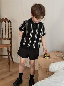 DAZY 男童条纹短袖Polo领针织衫 - 黑色 - 查看 5