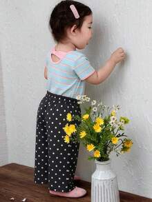 DAZY Baby Girls' Autumn New Korean Style Polka Dot Lantern Pants, Loose Casual Versatile Long Trousers - Black - View 2